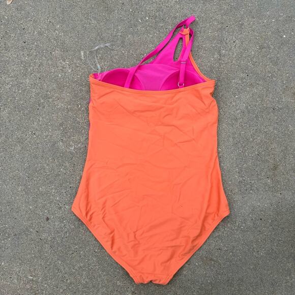 Lands' End Coverage Tummy Control One Shoulder One Piece Swimsuit Pink Orange M - Picture 4 of 9